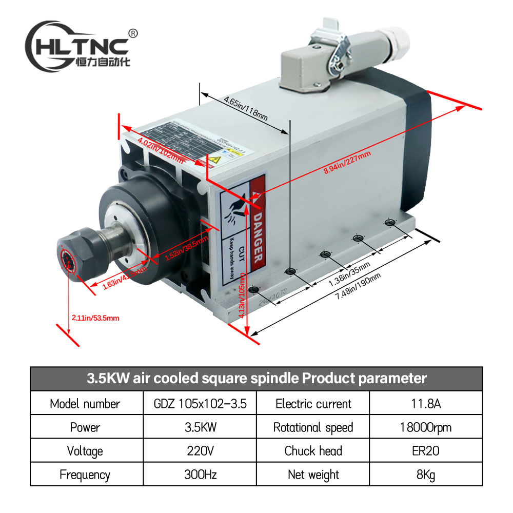 3.5KW ER20 220VSquare Fly-edge - Cnc Spindle Motor incelemesi ve fiyatı